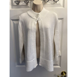 white Croft & Barrow cardigan sweater open-front design mock neckline size M